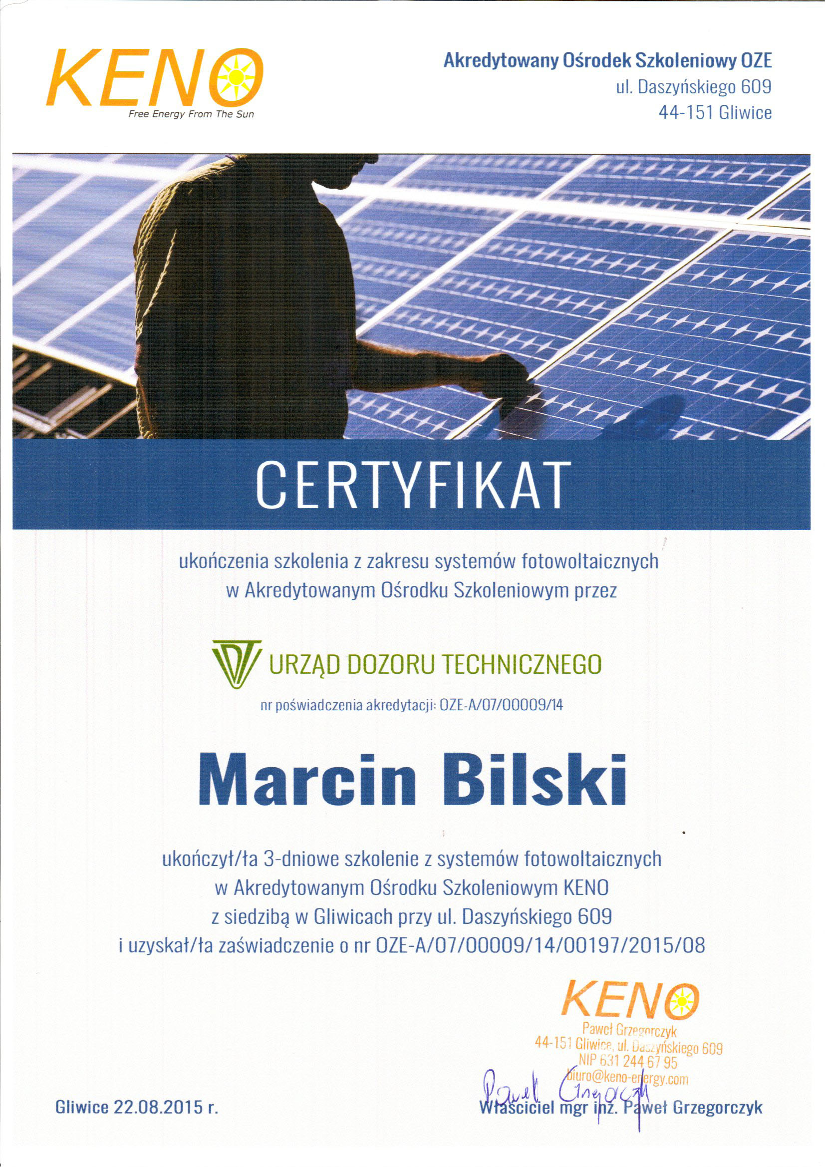 Certyfikat Keno