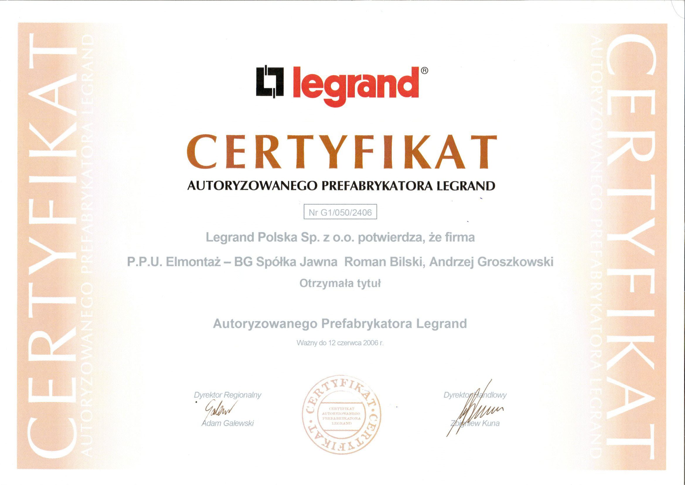 Certyfikat Legrand