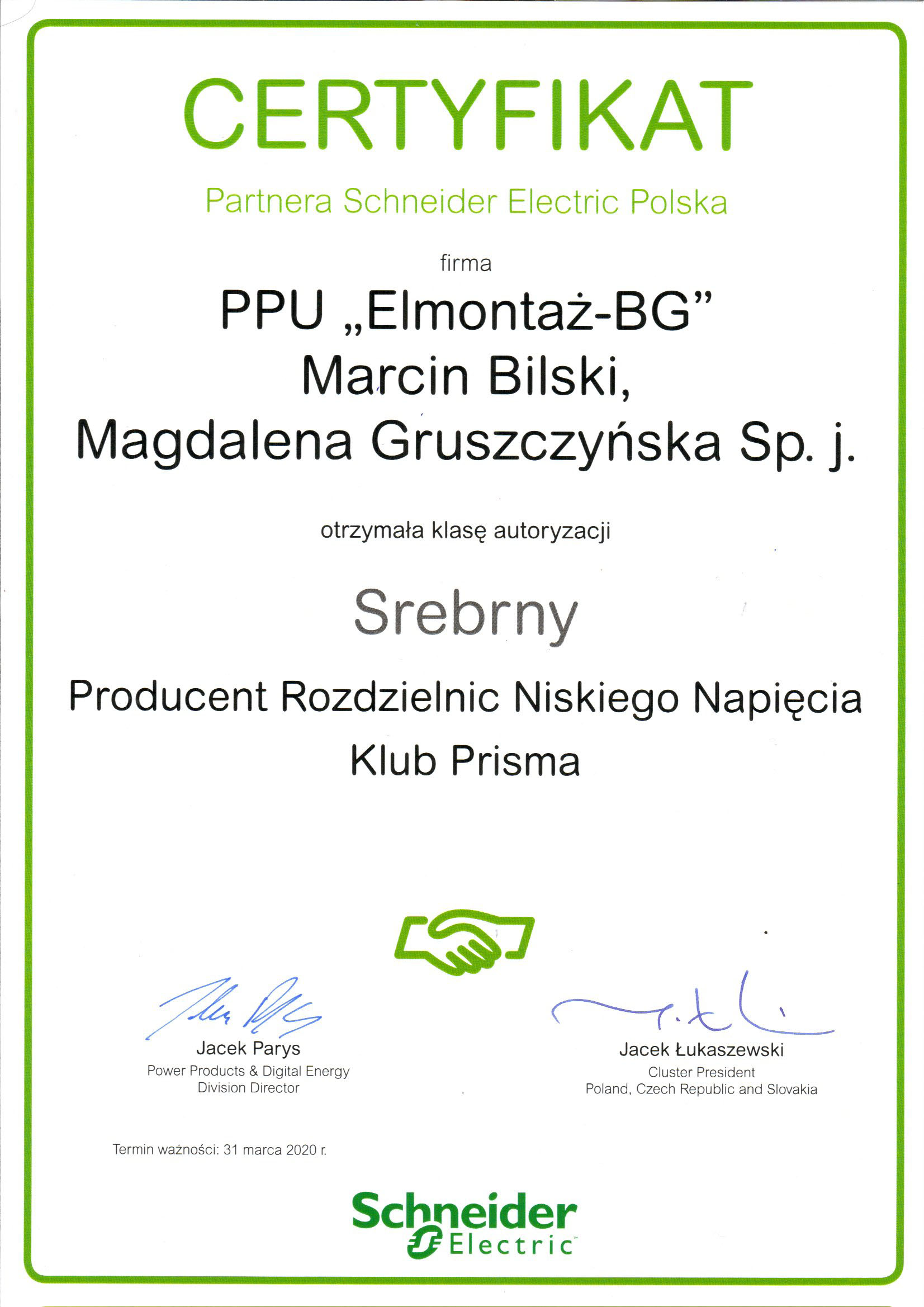 Certyfikat Schneider Electric