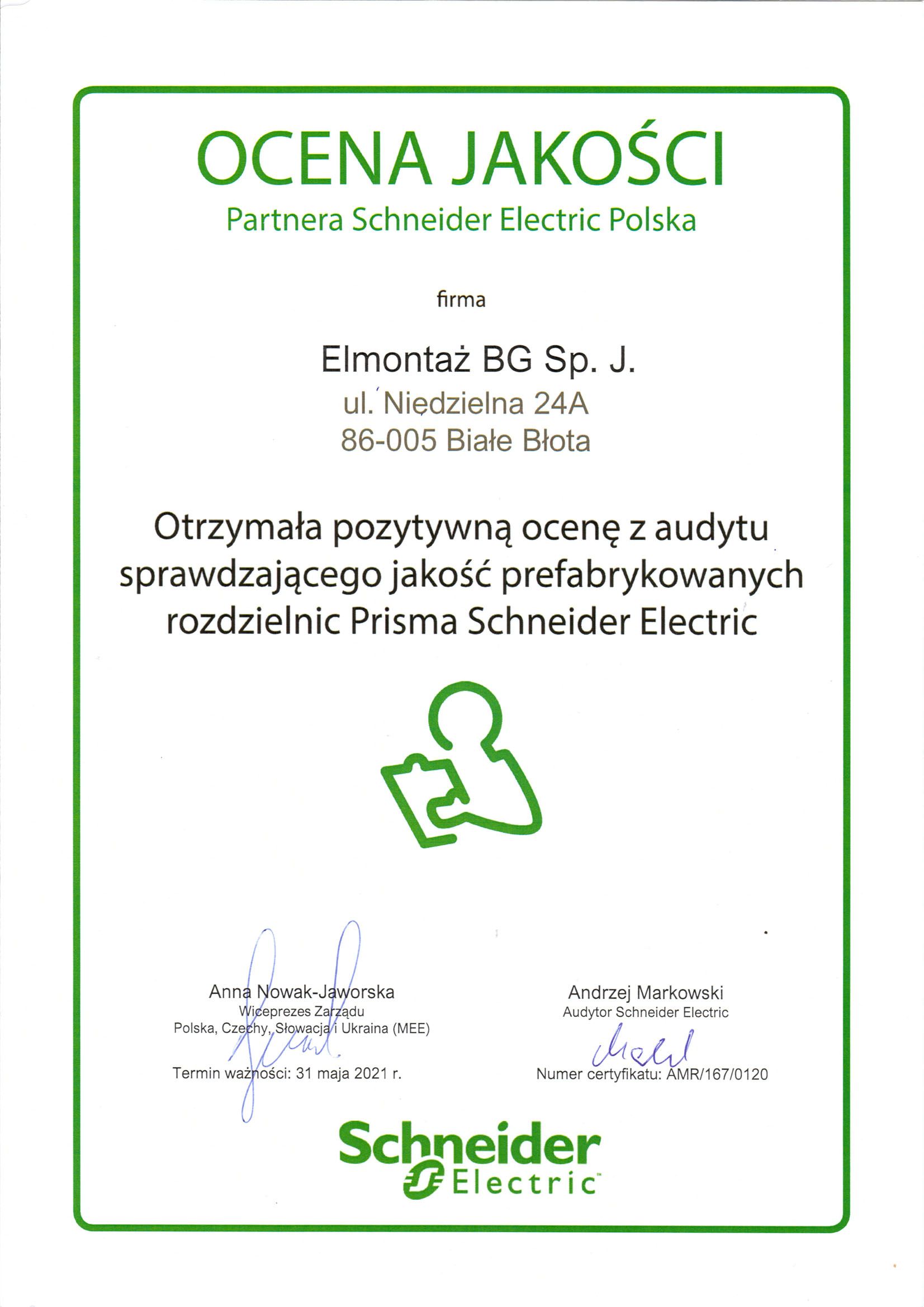 Certyfikat Schneider Electric